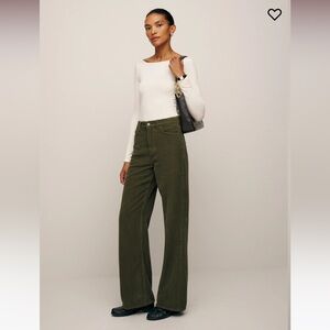 Cary High Rise Slouchy Wide Leg Corduroy Pants in Dark Olive size 30